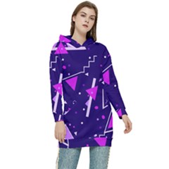 Purple Blue Geometric Pattern Women s Long Oversized Pullover Hoodie by danenraven