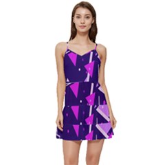 Purple Blue Geometric Pattern Short Frill Dress by danenraven