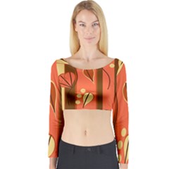 Amber Yellow Stripes Leaves Floral Long Sleeve Crop Top by danenraven