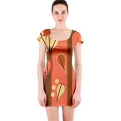 Amber Yellow Stripes Leaves Floral Short Sleeve Bodycon Dress by danenraven