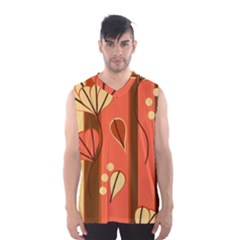 Amber Yellow Stripes Leaves Floral Men s Basketball Tank Top by danenraven