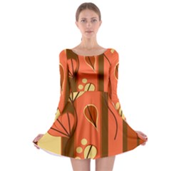 Amber Yellow Stripes Leaves Floral Long Sleeve Skater Dress by danenraven