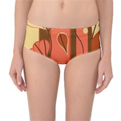 Amber Yellow Stripes Leaves Floral Mid-waist Bikini Bottoms by danenraven