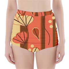 Amber Yellow Stripes Leaves Floral High-waisted Bikini Bottoms by danenraven