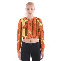 Amber Yellow Stripes Leaves Floral Cropped Sweatshirt by danenraven