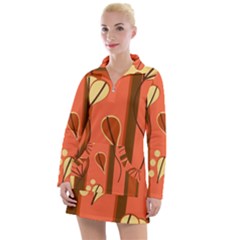 Amber Yellow Stripes Leaves Floral Women s Long Sleeve Casual Dress by danenraven