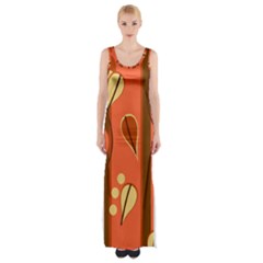 Amber Yellow Stripes Leaves Floral Thigh Split Maxi Dress by danenraven