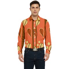 Amber Yellow Stripes Leaves Floral Men s Long Sleeve  Shirt by danenraven