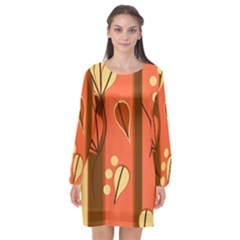 Amber Yellow Stripes Leaves Floral Long Sleeve Chiffon Shift Dress  by danenraven