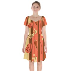 Amber Yellow Stripes Leaves Floral Short Sleeve Bardot Dress by danenraven