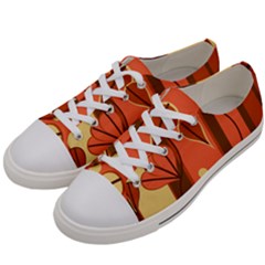 Amber Yellow Stripes Leaves Floral Men s Low Top Canvas Sneakers by danenraven