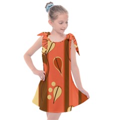 Amber Yellow Stripes Leaves Floral Kids  Tie Up Tunic Dress by danenraven