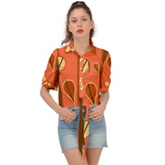 Amber Yellow Stripes Leaves Floral Tie Front Shirt  by danenraven