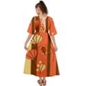 Amber Yellow Stripes Leaves Floral Kimono Sleeve Boho Dress View2