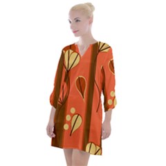 Amber Yellow Stripes Leaves Floral Open Neck Shift Dress