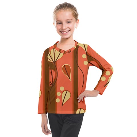 Amber Yellow Stripes Leaves Floral Kids  Long Mesh Tee by danenraven