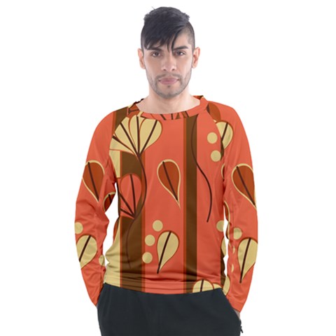 Amber Yellow Stripes Leaves Floral Men s Long Sleeve Raglan Tee by danenraven