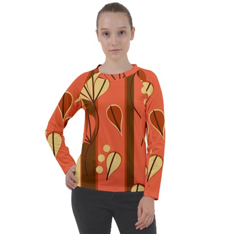 Amber Yellow Stripes Leaves Floral Women s Long Sleeve Raglan Tee by danenraven