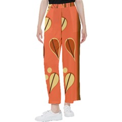 Amber Yellow Stripes Leaves Floral Women s Pants  by danenraven