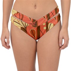 Amber Yellow Stripes Leaves Floral Double Strap Halter Bikini Bottoms by danenraven