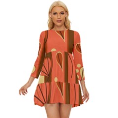 Amber Yellow Stripes Leaves Floral Long Sleeve Babydoll Dress by danenraven