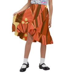 Amber Yellow Stripes Leaves Floral Kids  Ruffle Flared Wrap Midi Skirt by danenraven