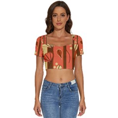 Amber Yellow Stripes Leaves Floral Short Sleeve Square Neckline Crop Top  by danenraven