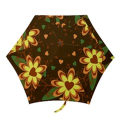 Floral Hearts Brown Green Retro Mini Folding Umbrellas by danenraven