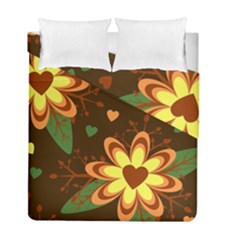 Floral Hearts Brown Green Retro Duvet Cover Double Side (full/ Double Size) by danenraven