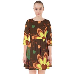 Floral Hearts Brown Green Retro Smock Dress by danenraven