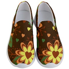 Floral Hearts Brown Green Retro Men s Lightweight Slip Ons by danenraven