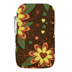 Floral Hearts Brown Green Retro Waist Pouch (large) by danenraven