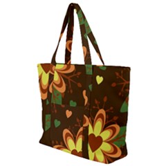 Floral Hearts Brown Green Retro Zip Up Canvas Bag by danenraven