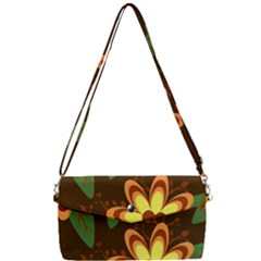 Floral Hearts Brown Green Retro Removable Strap Clutch Bag by danenraven