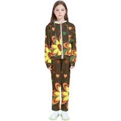 Floral Hearts Brown Green Retro Kids  Tracksuit by danenraven