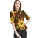 Floral Hearts Brown Green Retro Frill Neck Blouse View1