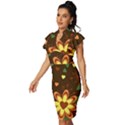 Floral Hearts Brown Green Retro Vintage Frill Sleeve V-Neck Bodycon Dress View2