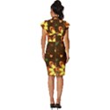 Floral Hearts Brown Green Retro Vintage Frill Sleeve V-Neck Bodycon Dress View4