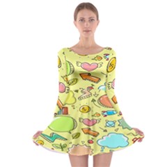 Cute Sketch Child Graphic Funny Long Sleeve Skater Dress by danenraven