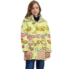 Cute Sketch Child Graphic Funny Kids  Hooded Longline Puffer Jacket by danenraven