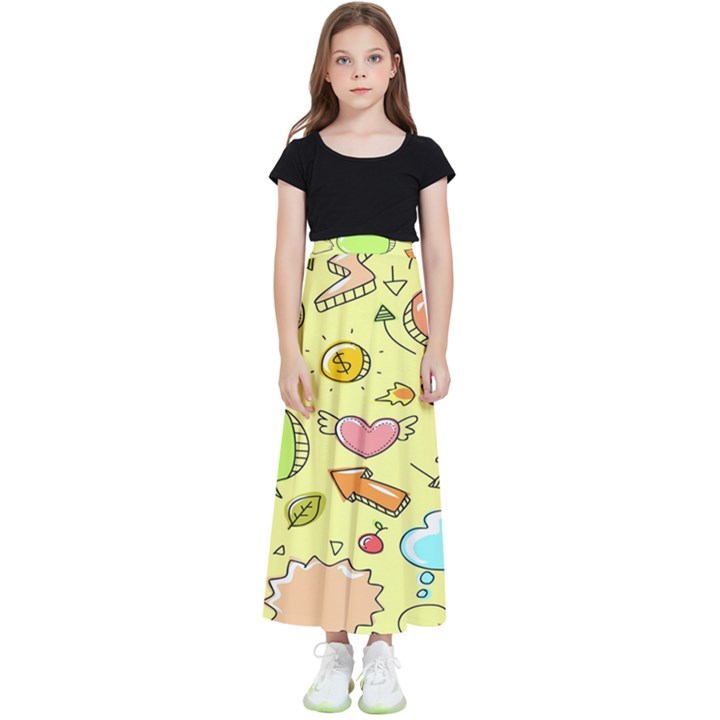 Cute Sketch Child Graphic Funny Kids  Flared Maxi Skirt