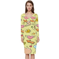 Cute Sketch Child Graphic Funny Long Sleeve V-neck Bodycon Dress  by danenraven