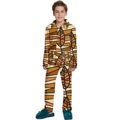 Autumn Leaf Mosaic Seamless Kids  Long Sleeve Velvet Pajamas Set