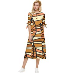 Autumn Leaf Mosaic Seamless Bow Sleeve Chiffon Midi Dress by danenraven