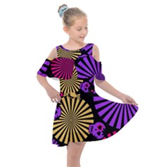 Seamless Halloween Day Of The Dead Kids  Shoulder Cutout Chiffon Dress by danenraven