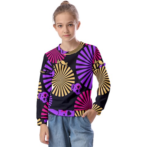 Seamless Halloween Day Of The Dead Kids  Long Sleeve Tee With Frill  by danenraven