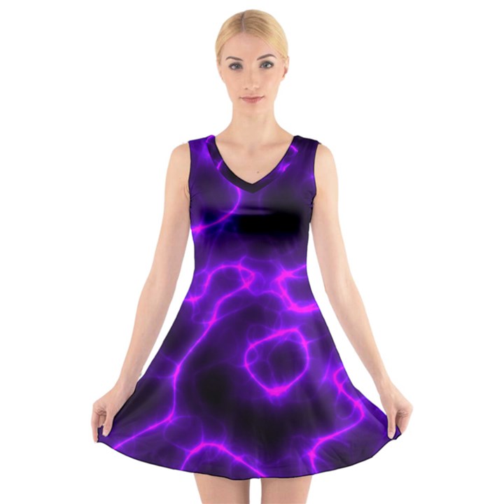 Purple Pattern Background Structure V-Neck Sleeveless Dress