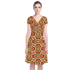 Geometry Shape Retro Trendy Symbol Short Sleeve Front Wrap Dress by danenraven