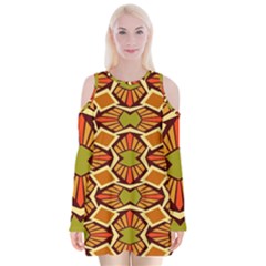 Geometry Shape Retro Trendy Symbol Velvet Long Sleeve Shoulder Cutout Dress by danenraven