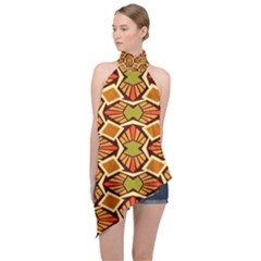 Geometry Shape Retro Trendy Symbol Halter Asymmetric Satin Top